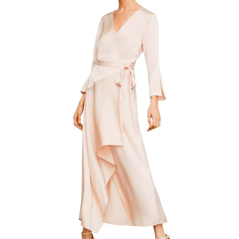 BCBG Max Azria Almond Pink Blush Wrap Satin Gown NWT Size XS